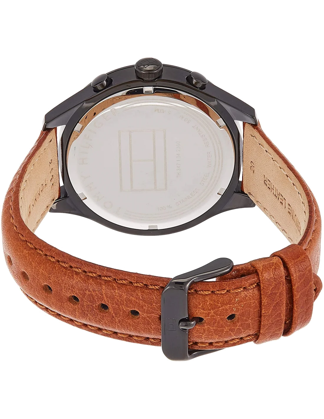 Montre Homme Tommy Hilfiger 1791470 - Cadran Bleu Soleillé, Boîtier Noir Acier, Bracelet Cuir Brun vue 2