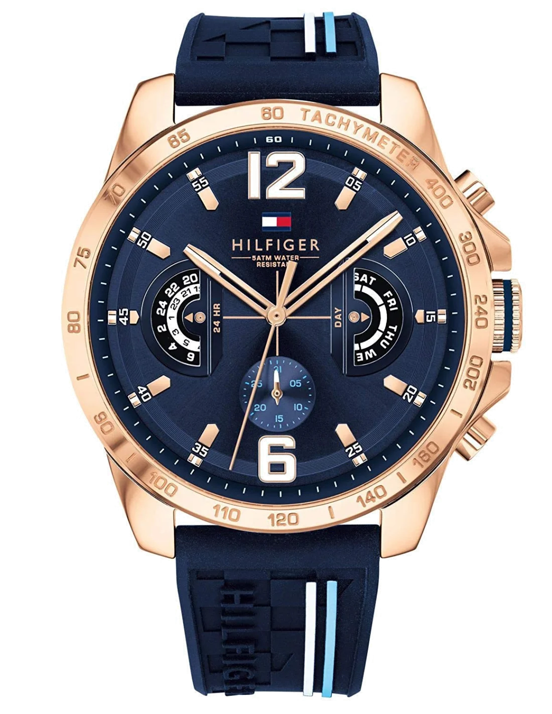Montre Homme Tommy Hilfiger 1791474 - Boîtier Or Rose, Cadran et Bracelet Silicone Bleu