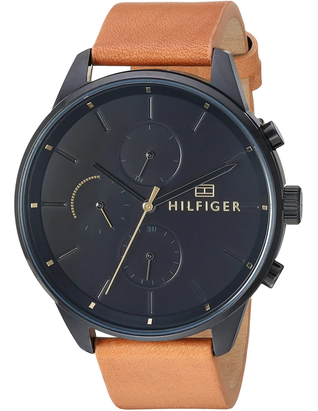 Montre Homme Tommy Hilfiger 1791486 - Cadran Bleu Foncé, Bracelet Cuir Marron