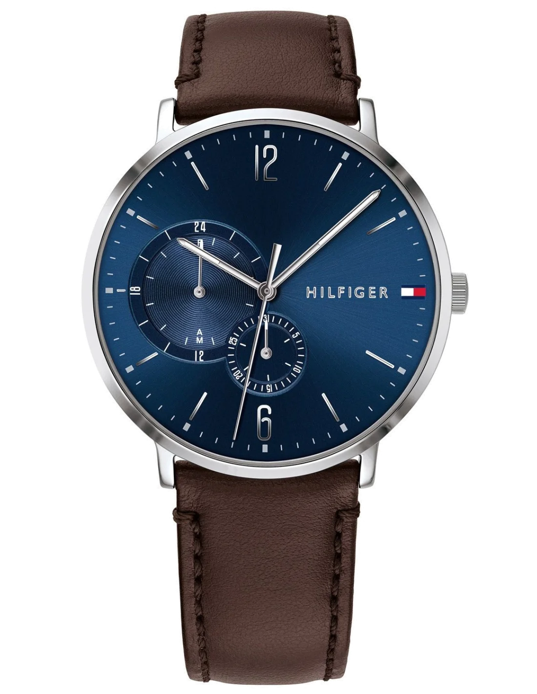 Montre Homme Tommy Hilfiger 1791508 Boîtier Argent Cadran Bleu Bracelet Cuir Marron