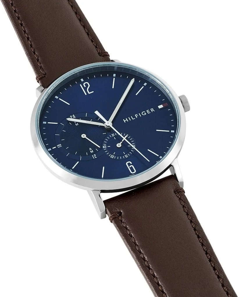 Montre Homme Tommy Hilfiger 1791508 Boîtier Argent Cadran Bleu Bracelet Cuir Marron vue 2