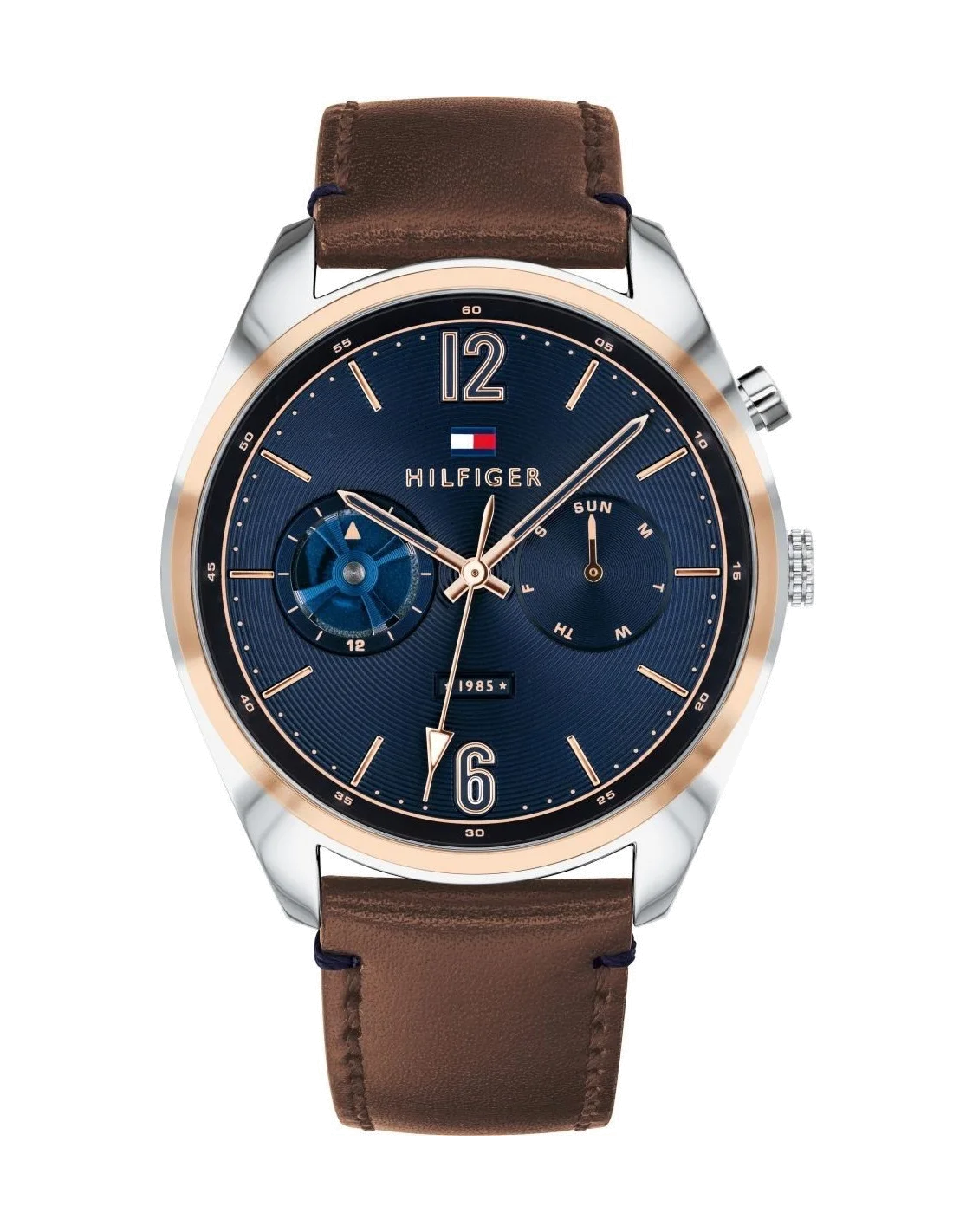 Montre Homme Tommy Hilfiger Deacon 1791549 - Cadran Bleu, Bracelet Cuir Marron