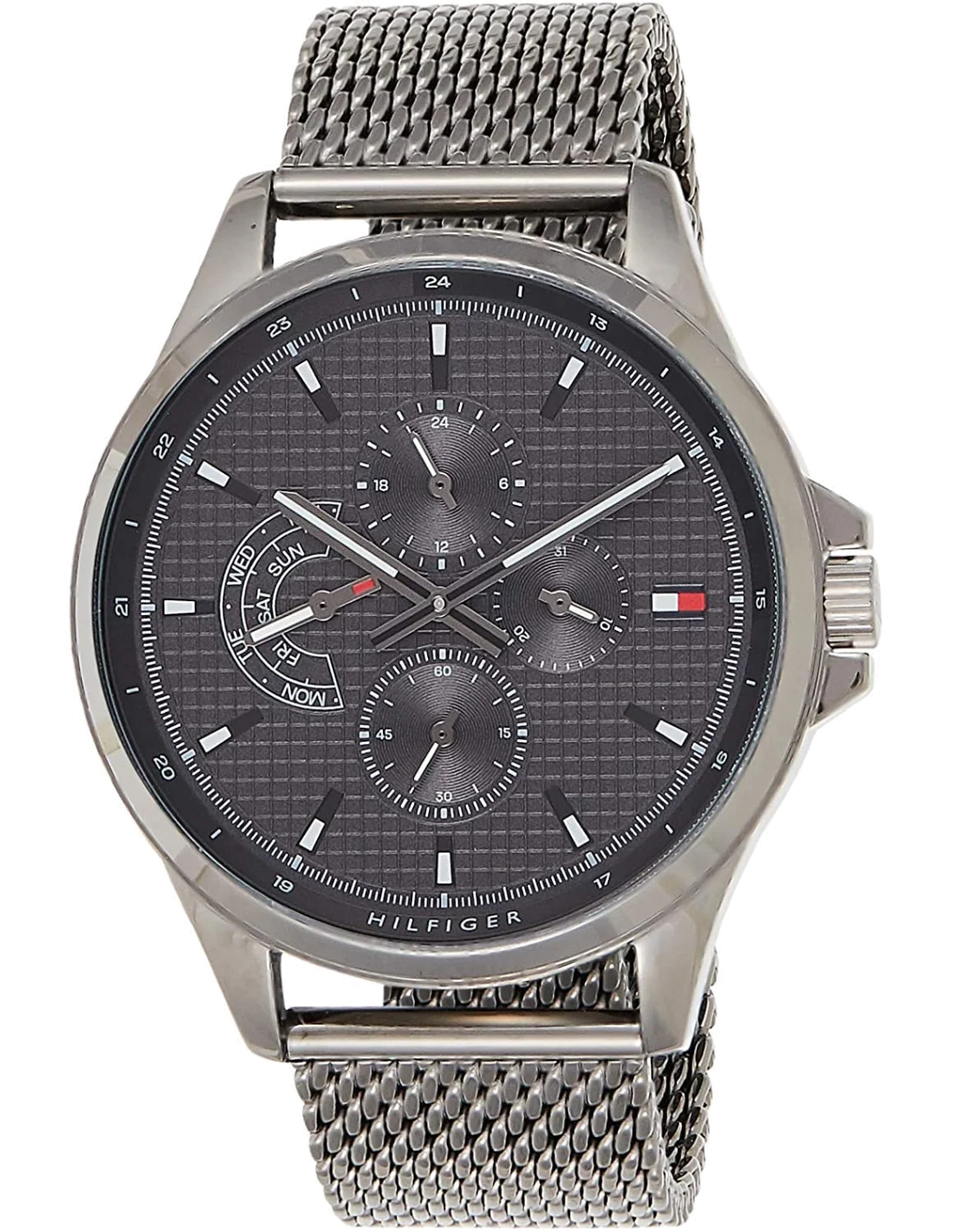 Montre Homme Tommy Hilfiger 1791613 Cadran Noir Bracelet Maille Milanaise Gris