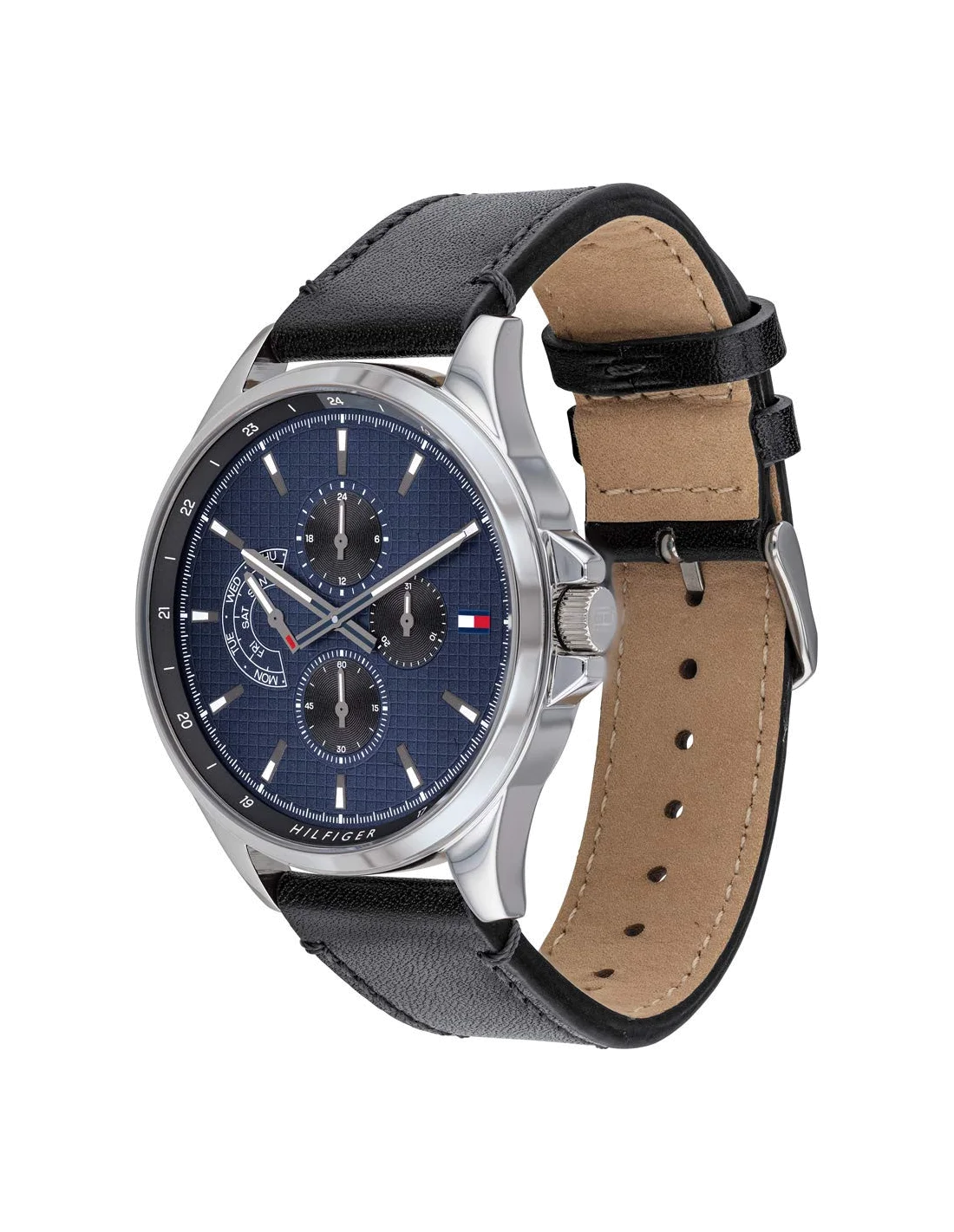 Montre Homme Tommy Hilfiger 1791616 Cadran Bleu Bracelet Cuir Noir vue 2