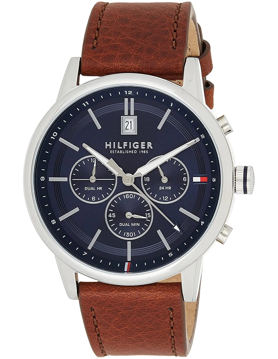 Montre Homme Tommy Hilfiger 1791629 Kyle - Cadran Bleu, Boîtier Acier & Bracelet Cuir Marron