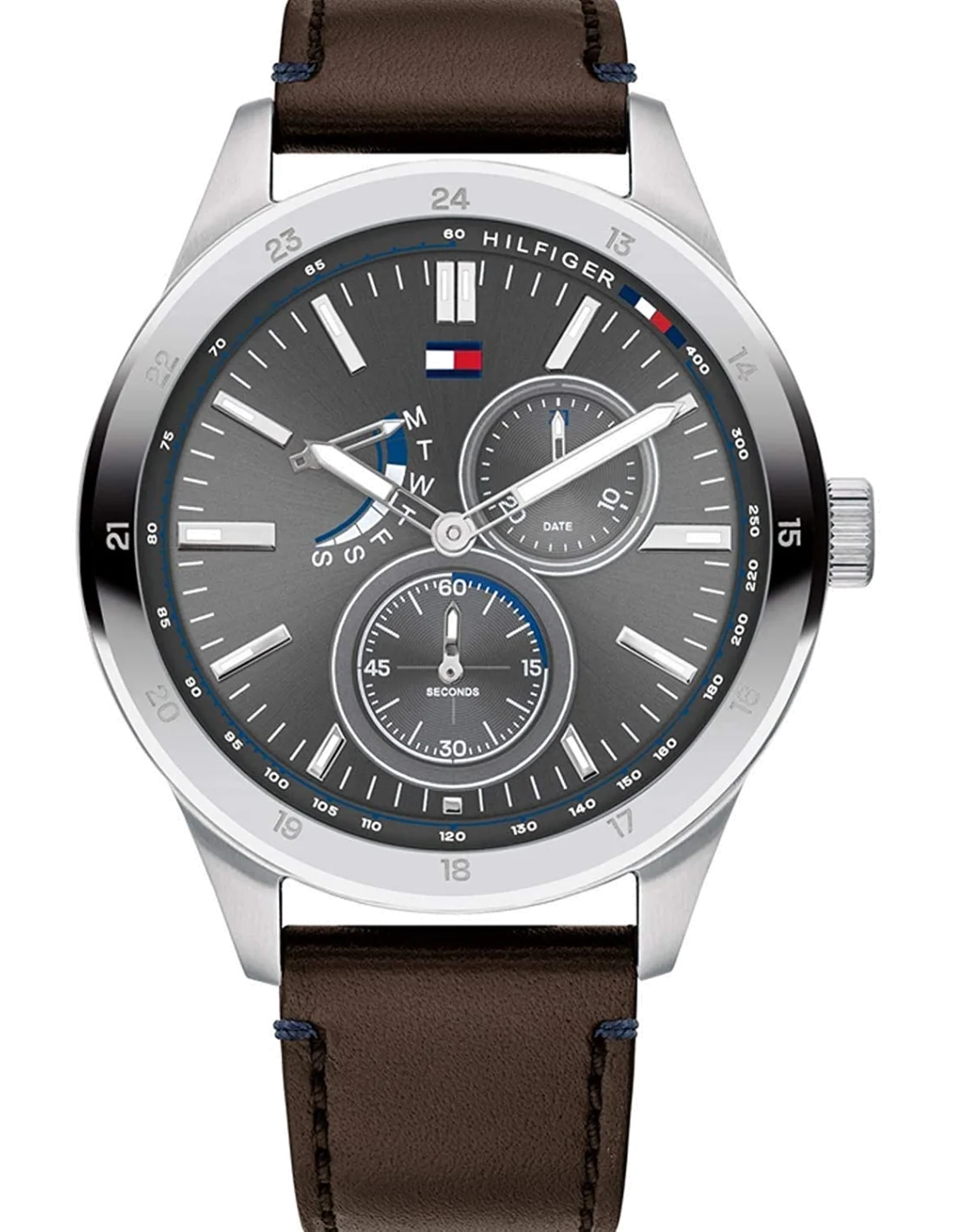 Montre Homme Tommy Hilfiger Réf. 1791637 - Cadran Bleu, Boîtier Acier, Bracelet Cuir Marron