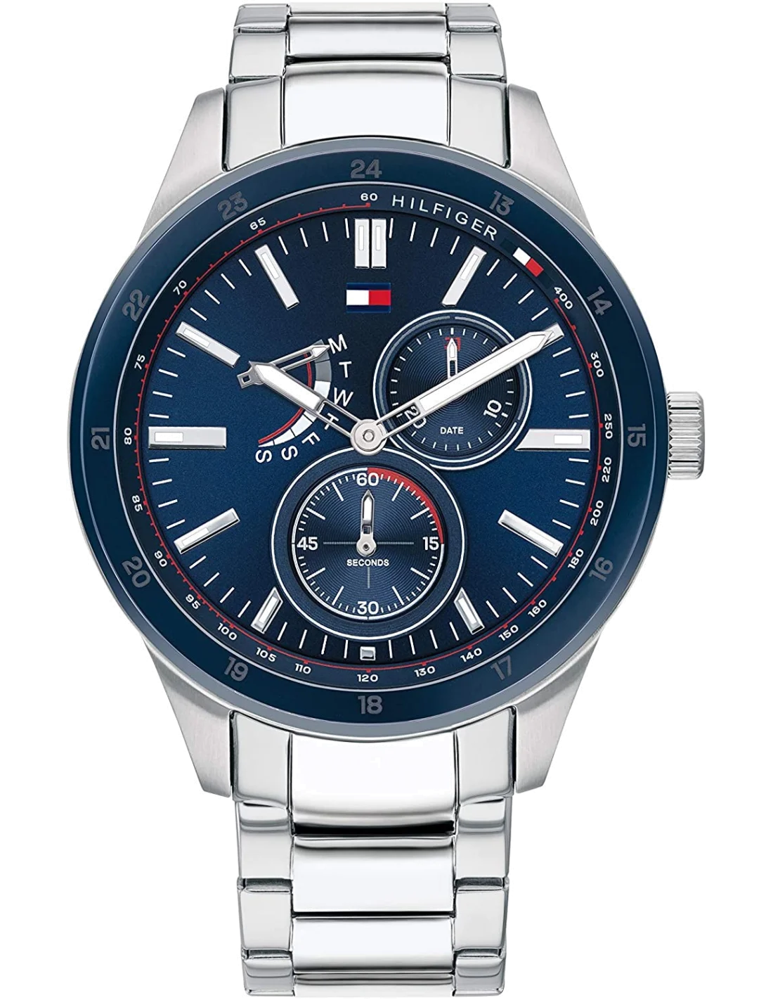 Montre Homme Tommy Hilfiger 1791640 Austin - Boîtier Acier Argent, Cadran Bleu, Bracelet Cuir Brun
