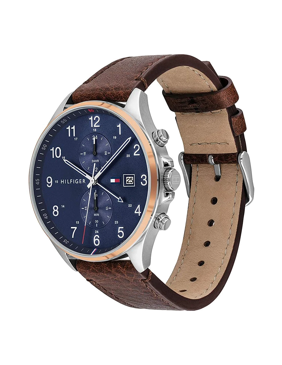 Montre Homme Tommy Hilfiger 1791712 Boîtier Argenté, Cadran Bleu, Bracelet Cuir Marron vue 2