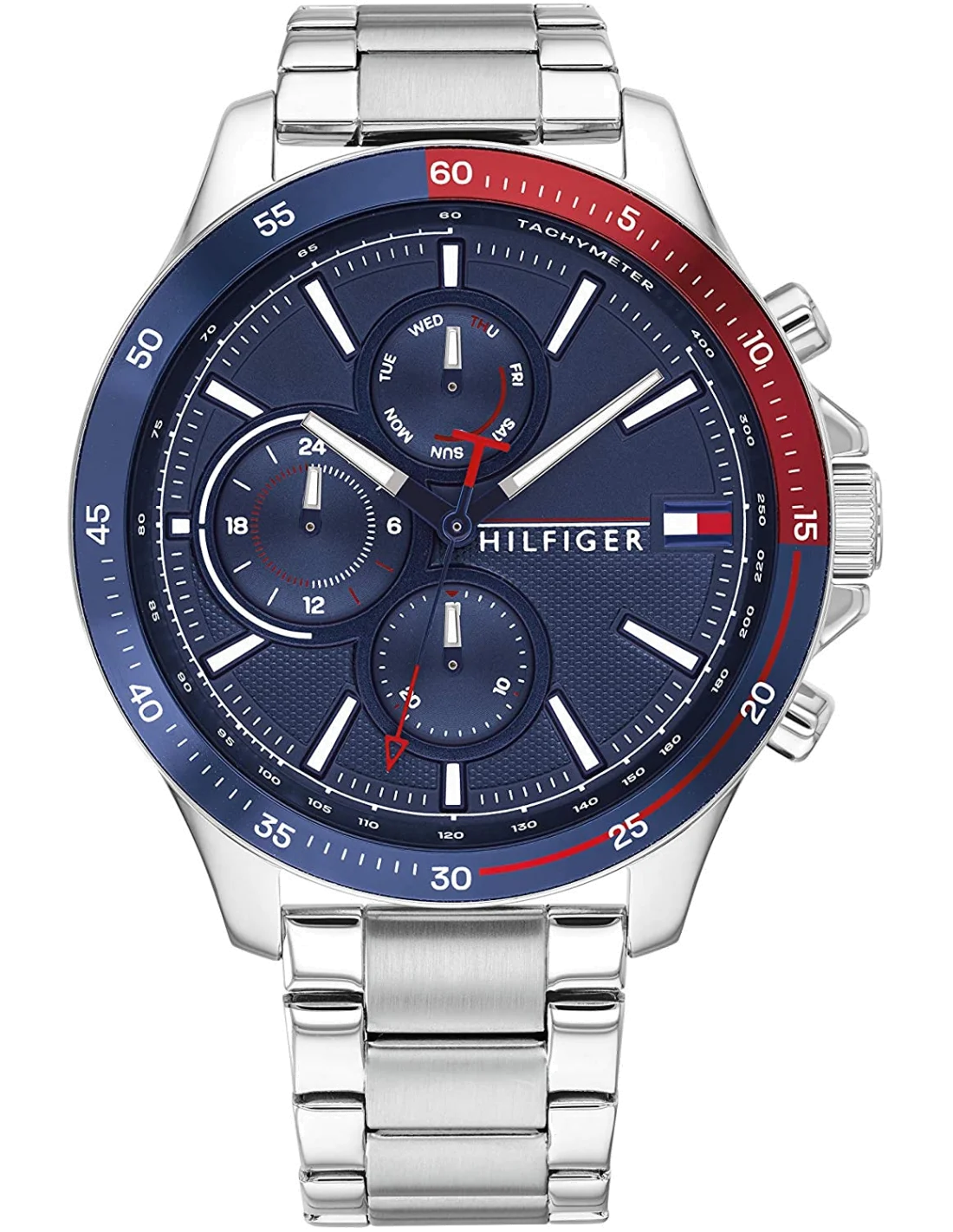 Montre Homme Tommy Hilfiger 1791718 Chronographe Acier Bicolore Bleu Rouge