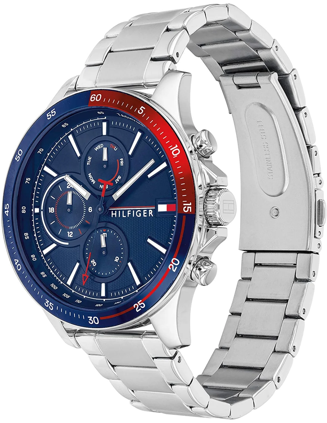 Montre Homme Tommy Hilfiger 1791718 Chronographe Acier Bicolore Bleu Rouge vue 2