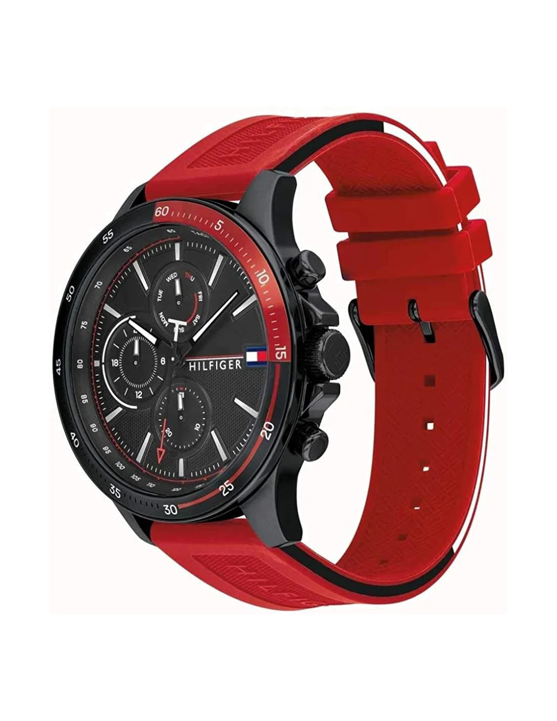 Montre Homme Tommy Hilfiger 1791722 - Boîtier Silicone Noir, Cadran Noir, Bracelet Silicone Rouge vue 2
