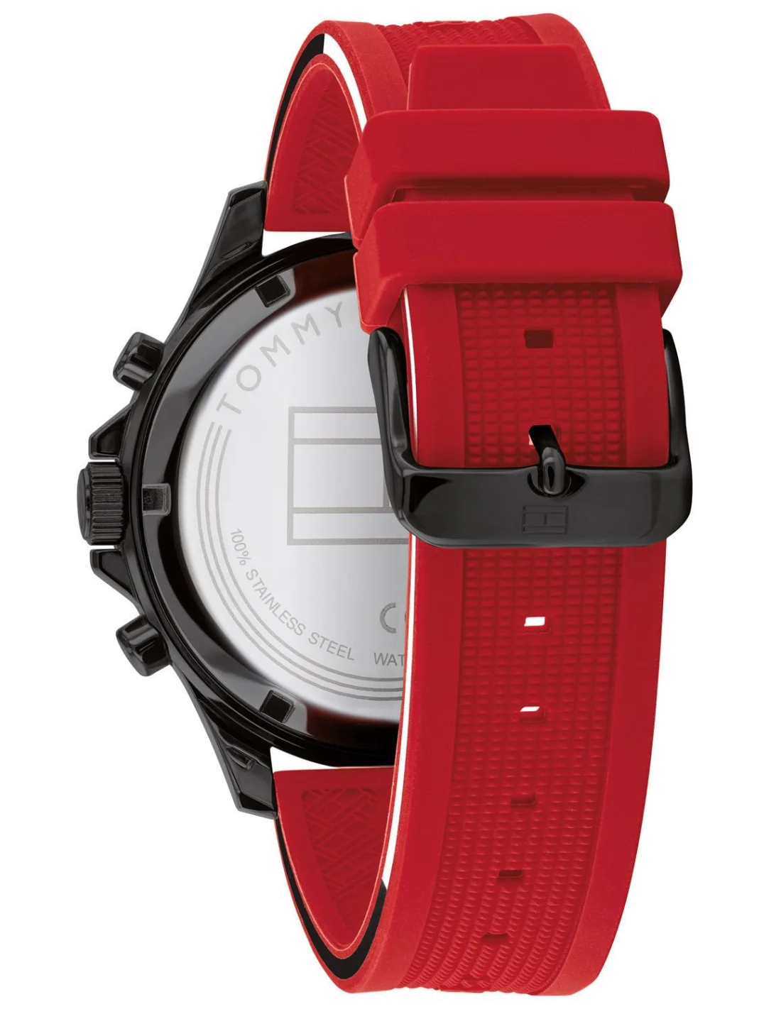 Montre Homme Tommy Hilfiger 1791722 - Boîtier Silicone Noir, Cadran Noir, Bracelet Silicone Rouge vue 3