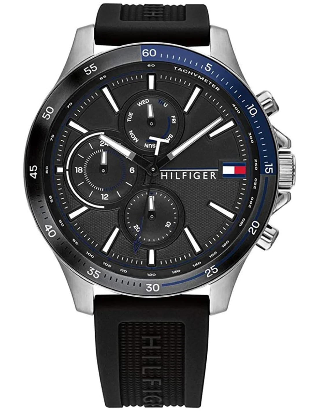 Montre Homme Tommy Hilfiger 1791724 Chronographe Acier Noir Bracelet Silicone