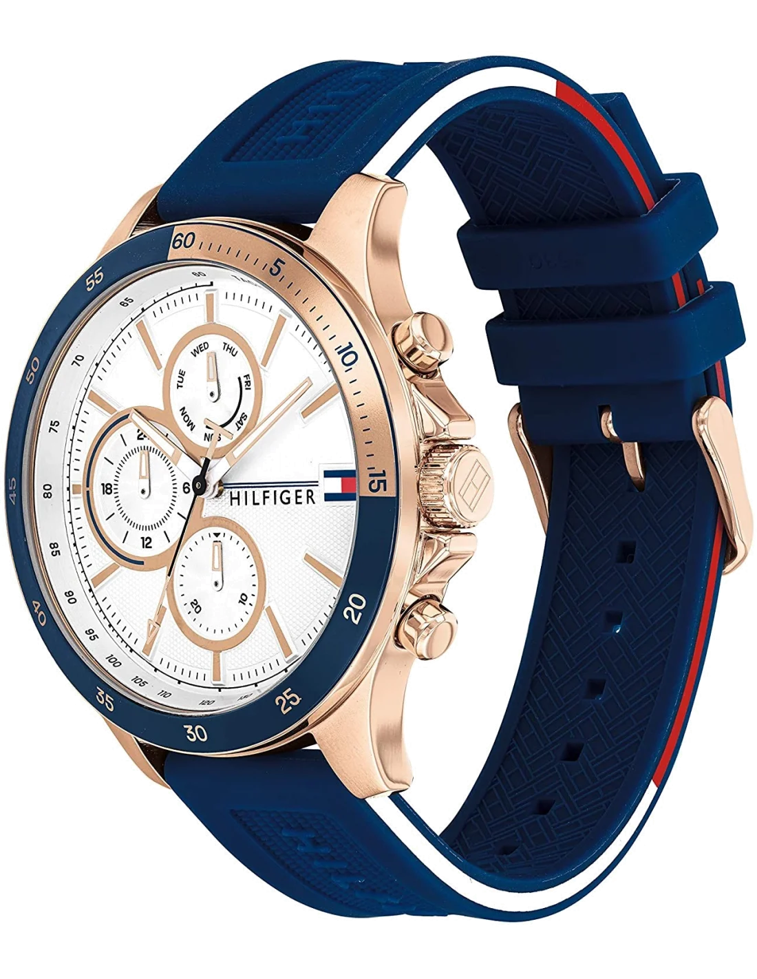 Montre Homme Tommy Hilfiger 1791778 Bank - Cadran Argent, Boîtier Or Rose, Bracelet Silicone Bleu vue 2