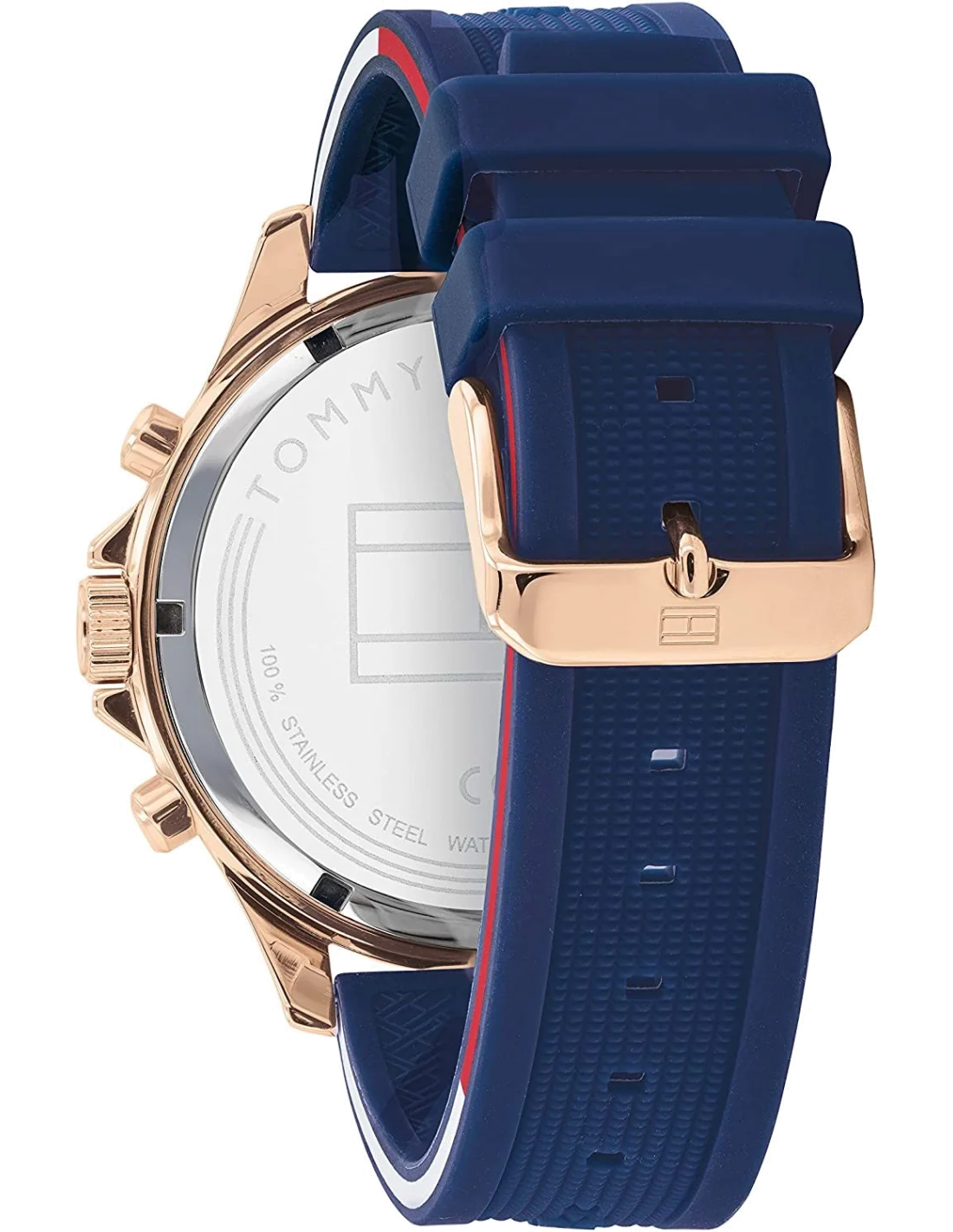 Montre Homme Tommy Hilfiger 1791778 Bank - Cadran Argent, Boîtier Or Rose, Bracelet Silicone Bleu vue 3