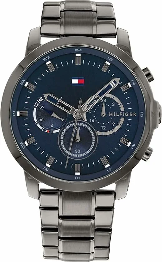 Montre Homme Tommy Hilfiger 1791796 Jameson - Boîtier Acier Gris 46mm, Cadran Bleu Texturé