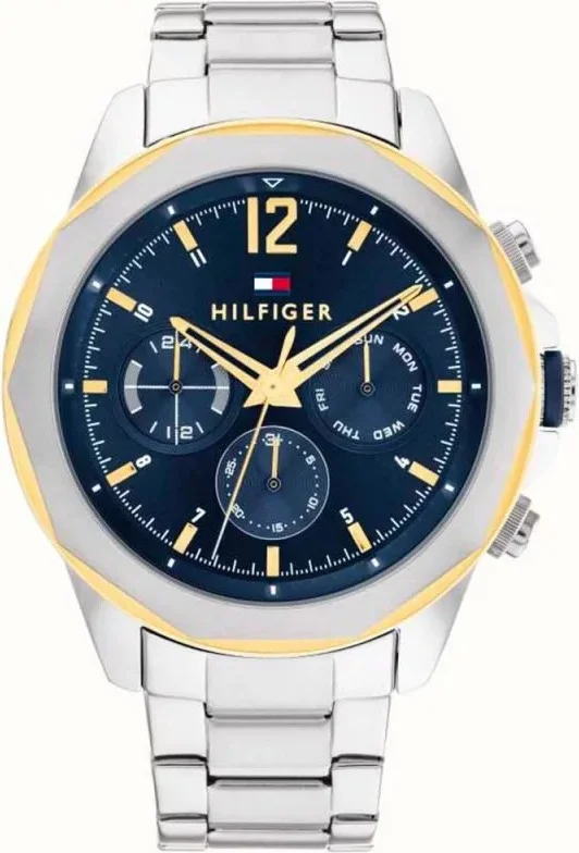 Montre Homme Tommy Hilfiger 1792059 - Boîtier 50mm Acier Bicolore Argenté/Doré, Cadran Bleu
