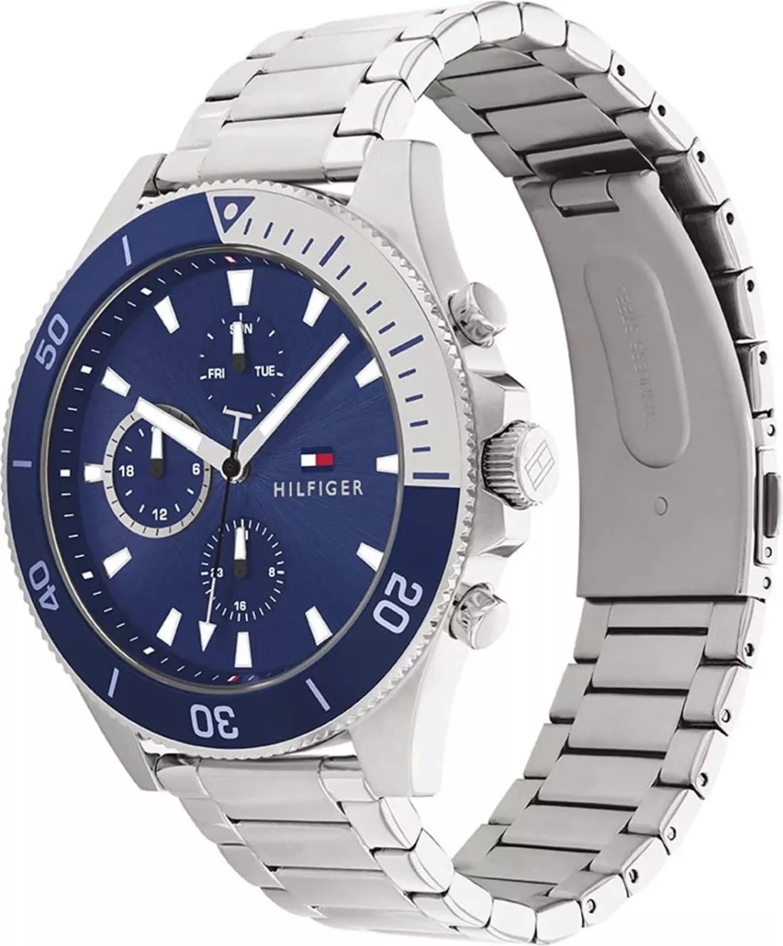 Montre Tommy Hilfiger Larson 1791917 chronomètre sport en acier cadran bleu vue 2