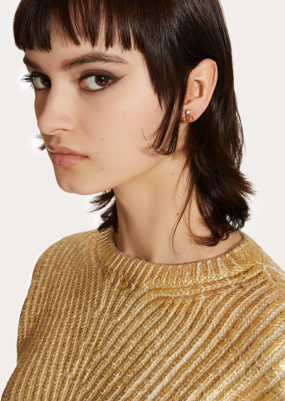 Boucles d'oreilles Valentino Garavani Vlogo Signature en métal et cristal Swarovski - Blanc