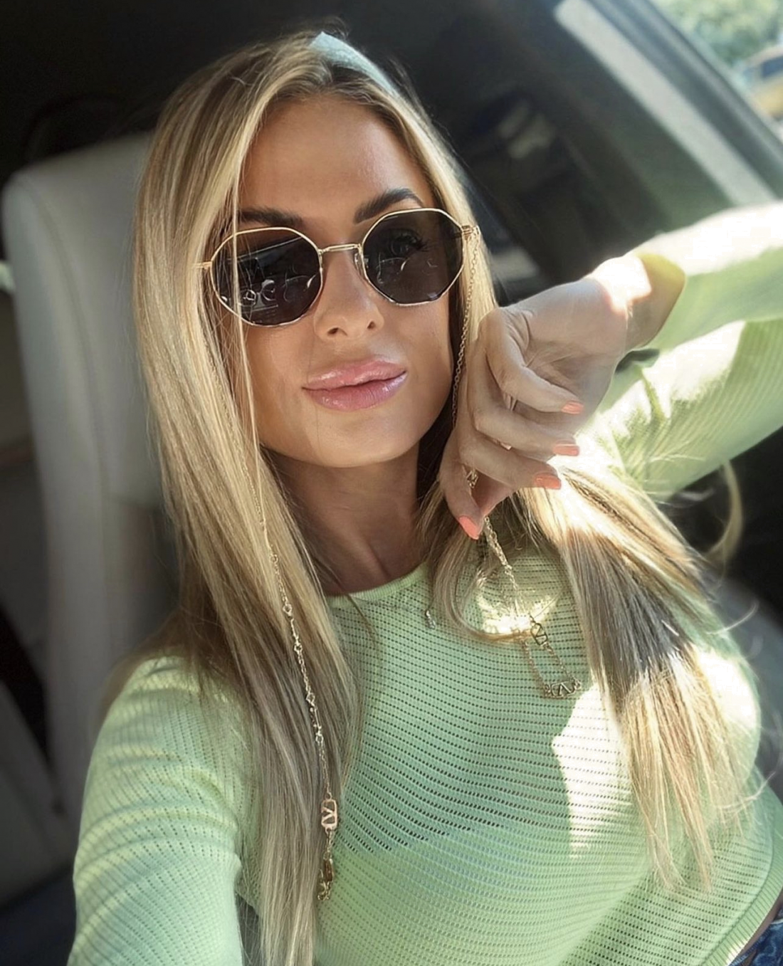 Lunettes de soleil Valentino Garavani VA2040 Hexagonales avec chaine - Vert vue 5