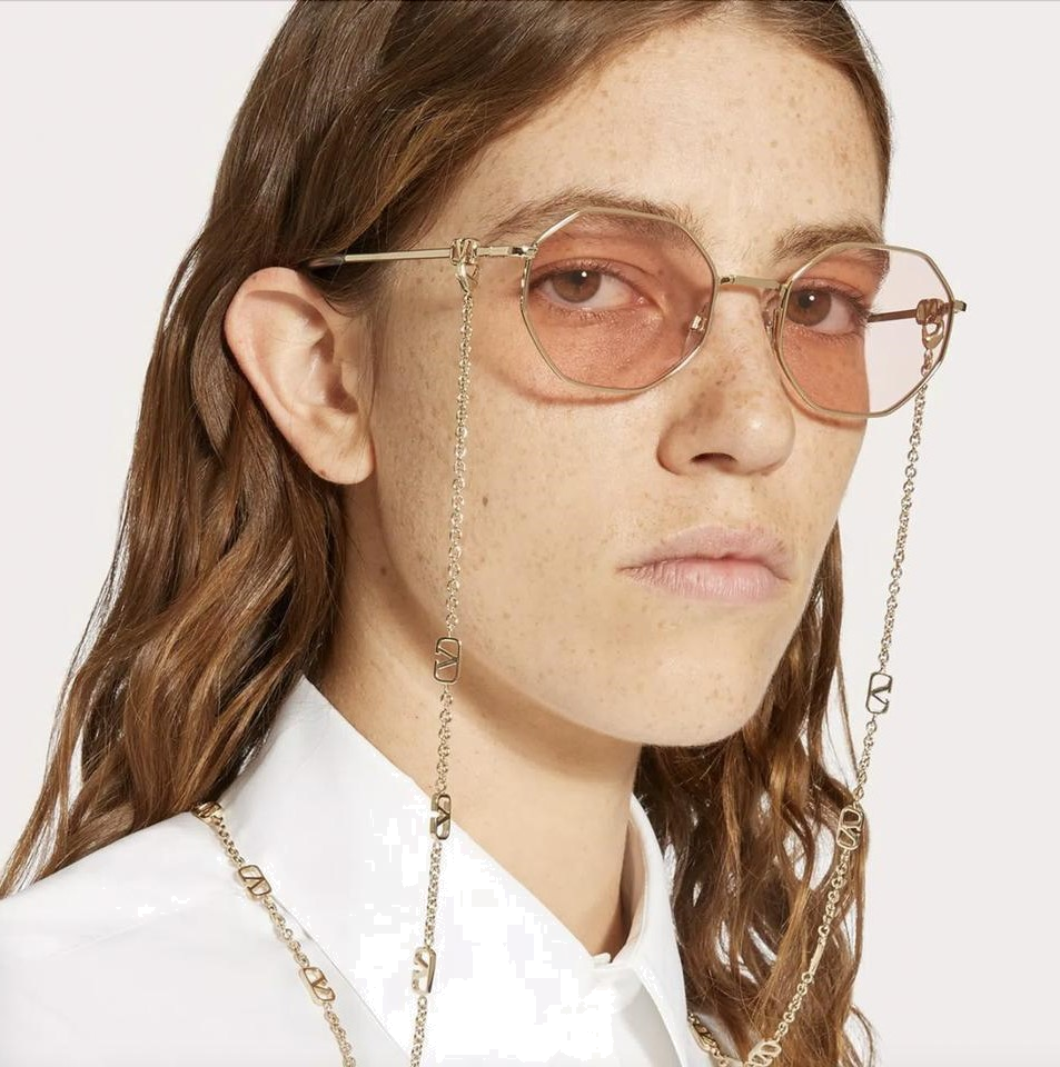 Lunettes de soleil Valentino Garavani VA2040 Hexagonales avec chaine - Rose vue 4