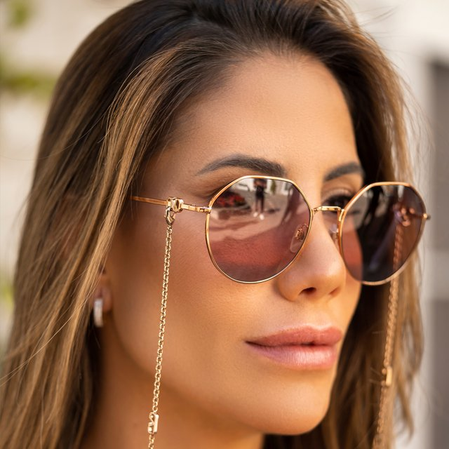 Lunettes de soleil Valentino Garavani VA2040 Hexagonales avec chaine - Marron vue 3