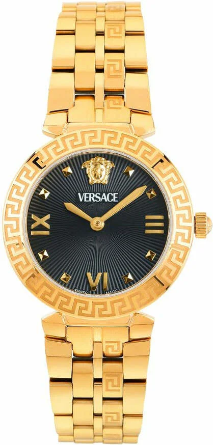 Montre Versace Daphnis VEOCA0524 pour Femme - Cadran Noir, Boîtier et Bracelet Acier Doré