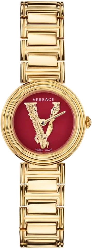 Montre Versace Virtus Mini VET300321 pour Femme, Cadran Rouge, Bracelet Or Acier Inoxydable
