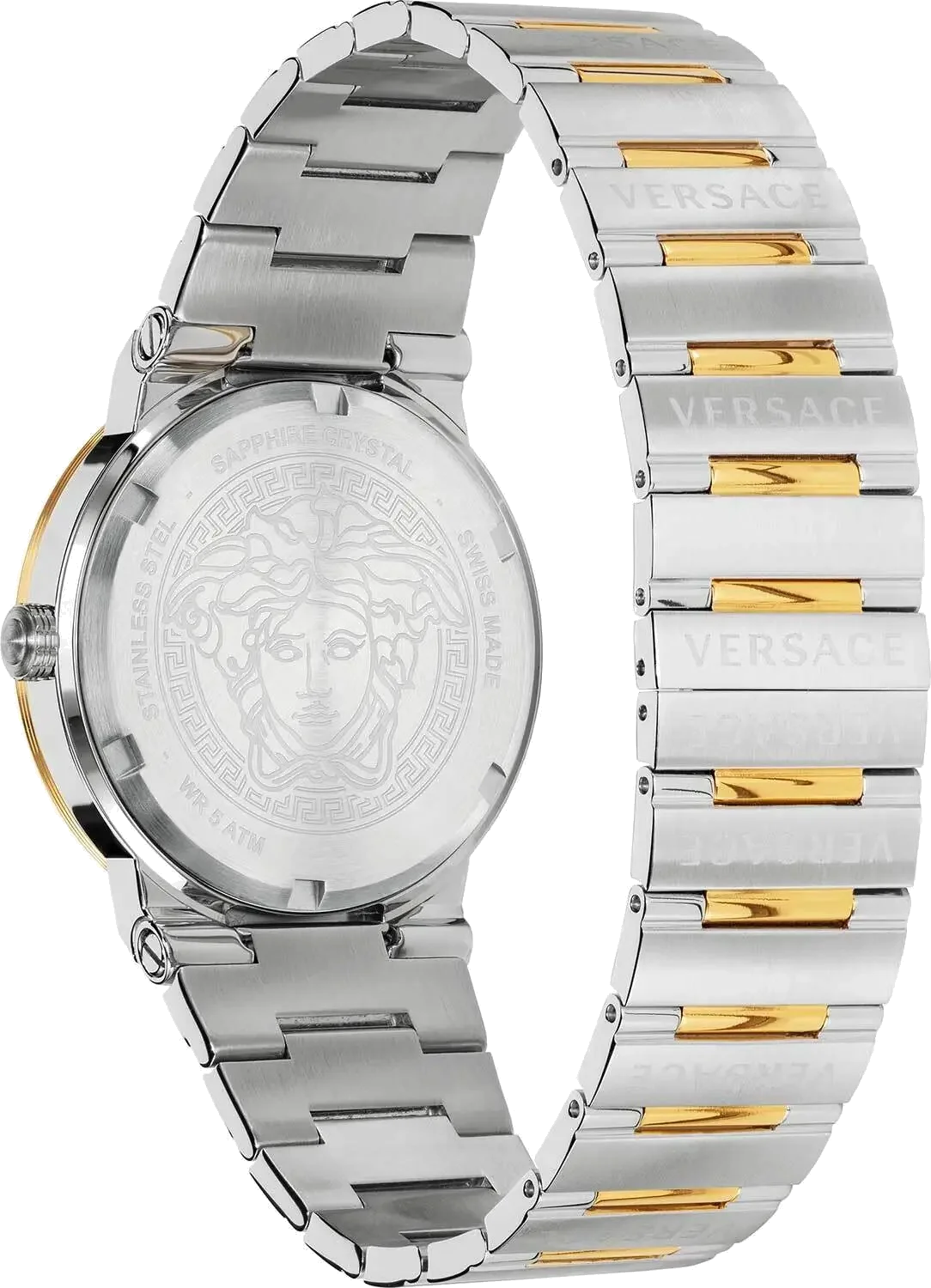 Montre Versace Greca Logo VEVI00420 pour Homme - Cadran vert, bracelet acier argent et or vue 3