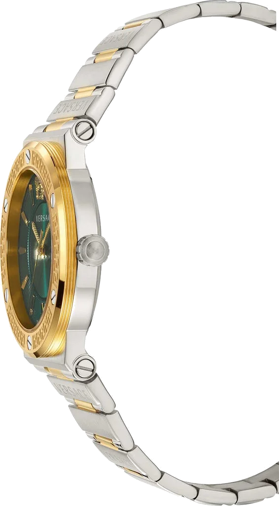 Montre Versace Greca Logo VEVH00720 pour Femme - Cadran Vert, Bracelet Acier Argenté et Doré vue 2