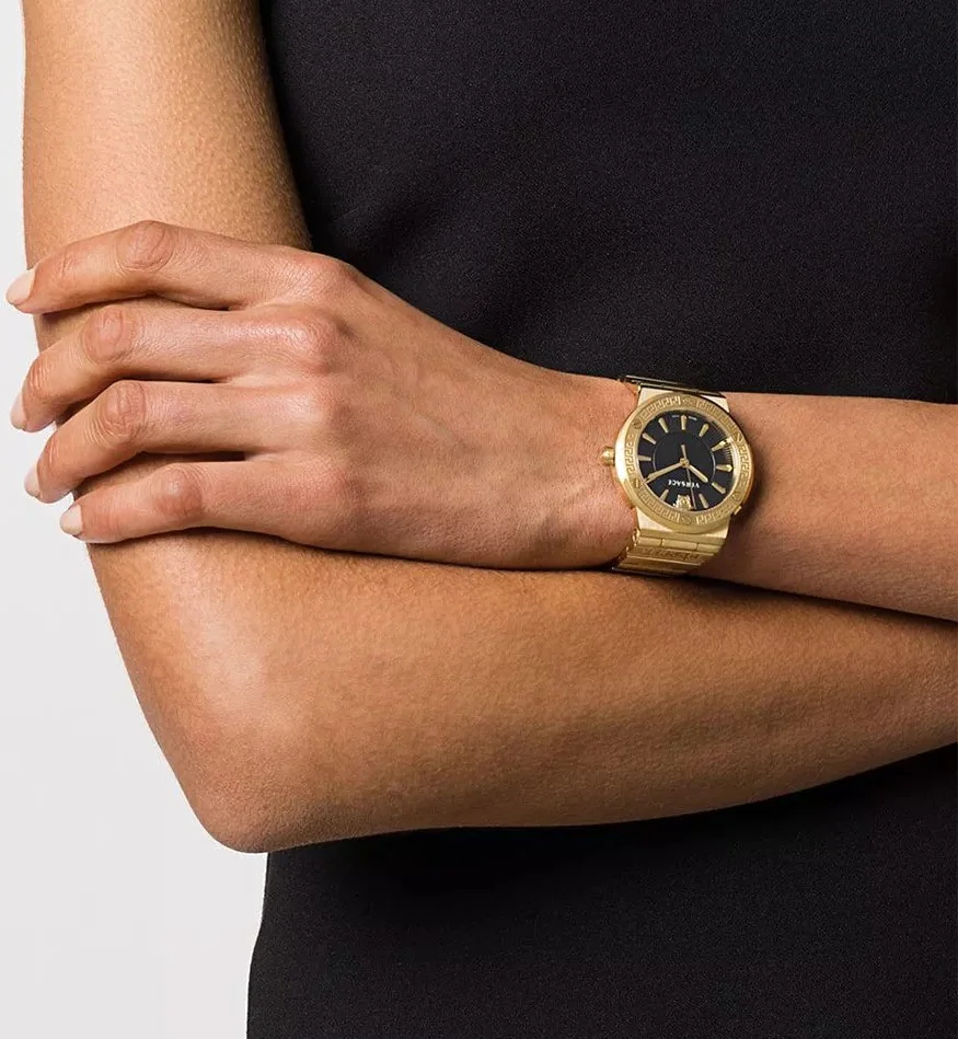 Montre Femme Versace Greca Logo VEVH00820, Cadran Noir et Bracelet Acier Doré vue 3