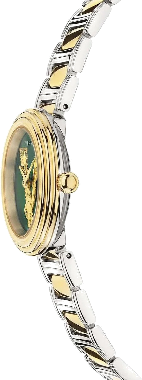 Montre Femme Versace Virtus Mini VET300821 bracelet acier argent doré cadran vert vue 2