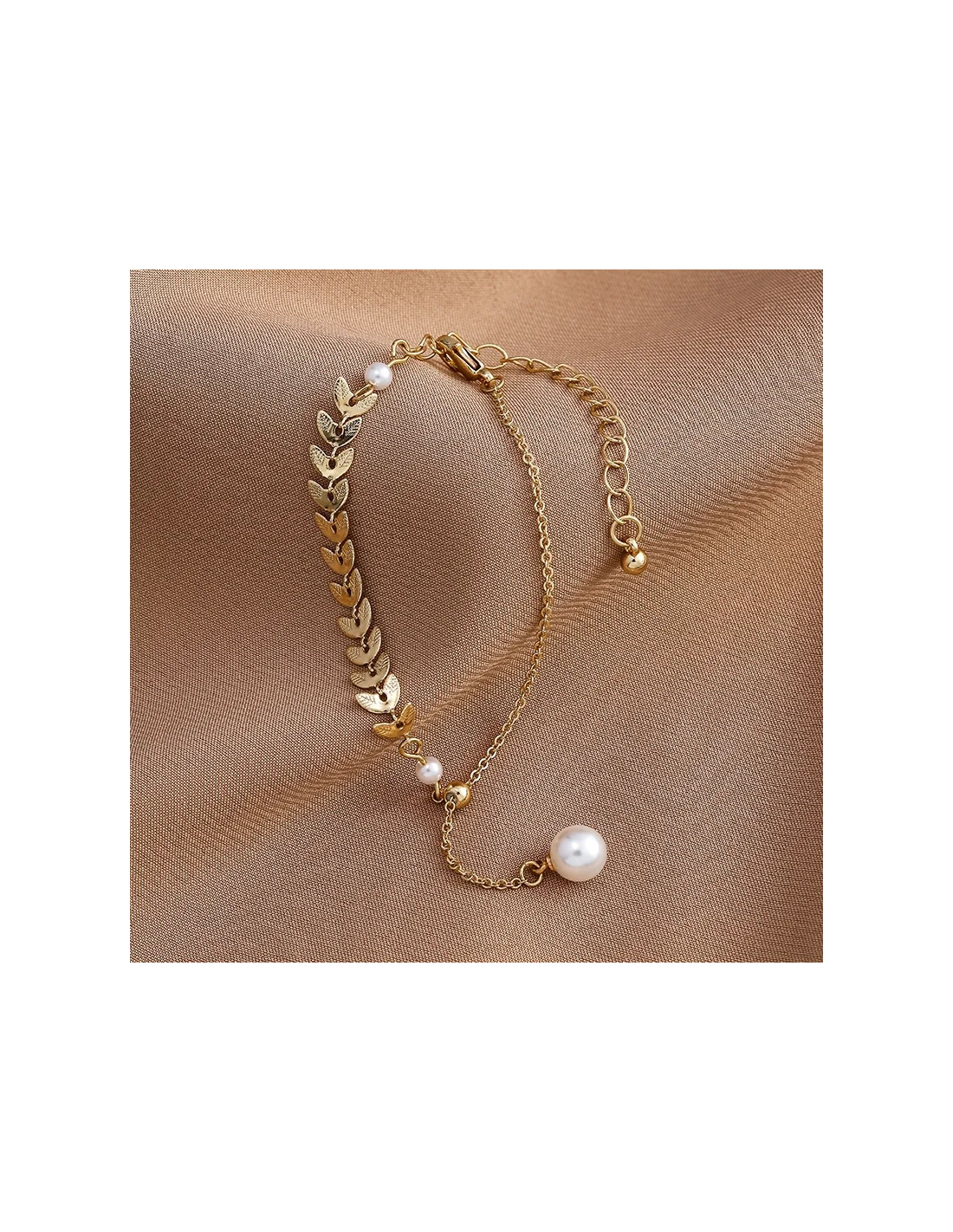 Bracelet femme Victoria Bradley 106341 en acier plaqué or, épis de blé et perles vue 4