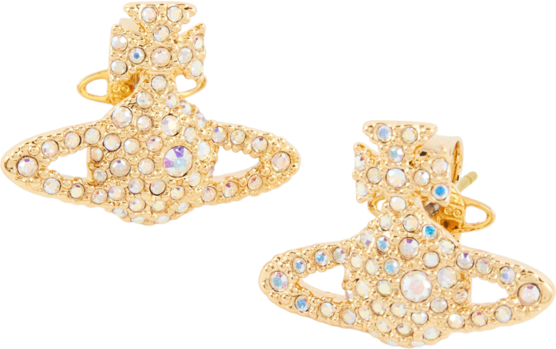 Boucles d'oreilles Vivienne Westwood bas relief pavés de cristaux - Or