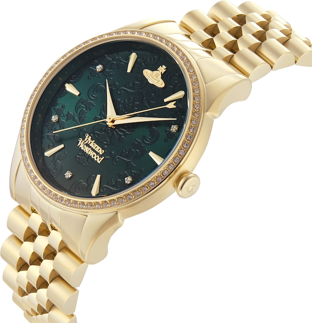 Montre Femme Vivienne Westwood Wallace VV208GDGD bracelet doré en acier cadran vert vue 2