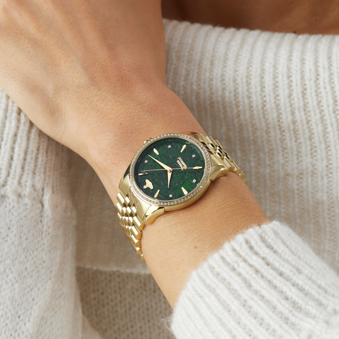 Montre Femme Vivienne Westwood Wallace VV208GDGD bracelet doré en acier cadran vert vue 4