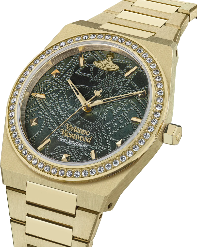 Montre Femme Vivienne Westwood Charterhouse VV244GDGR - Cadran vert, bracelet acier doré vue 3