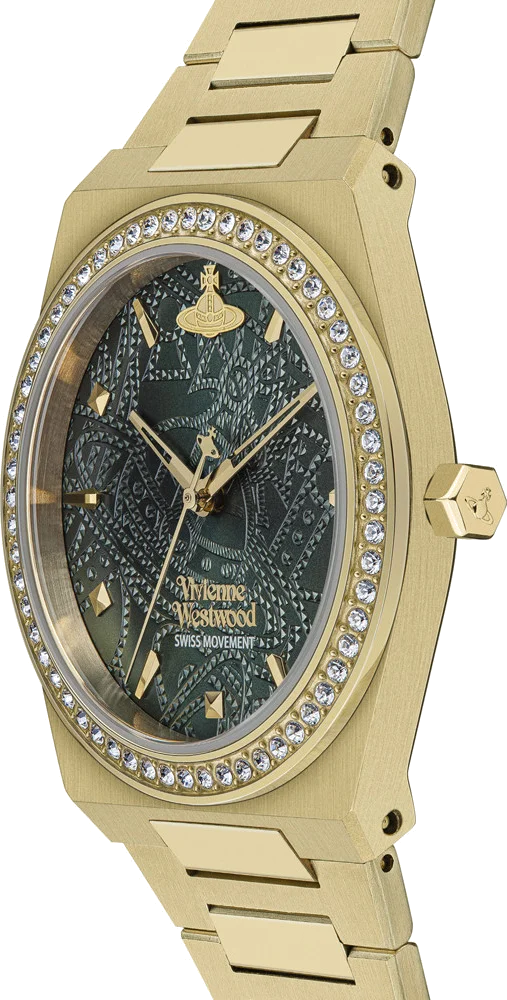 Montre Femme Vivienne Westwood Charterhouse VV244GDGR - Cadran vert, bracelet acier doré vue 4