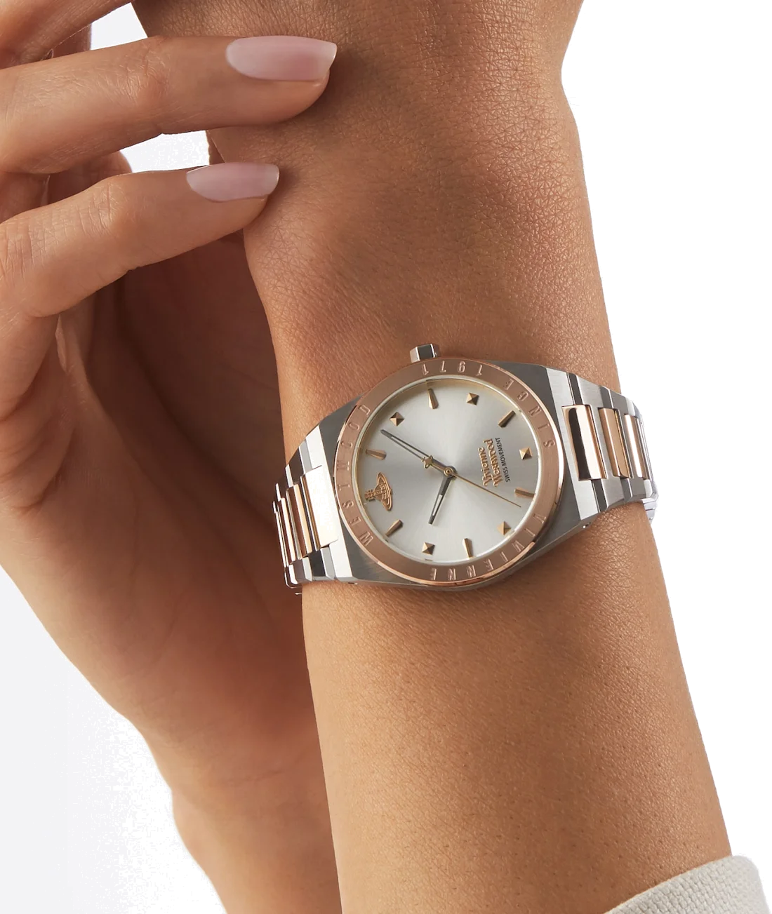 Montre Femme Vivienne Westwood Charterhouse VV244SLSR - Cadran argenté, bracelet acier bicolore or rose et argent vue 6