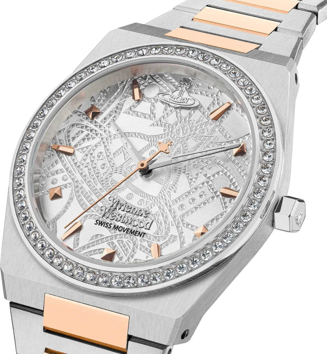 Montre Femme Vivienne Westwood VV244WSSR - Cadran Tonneau Argent, Bracelet Bicolore Acier & Or Rose, Boîtier Serti de Strass vue 2