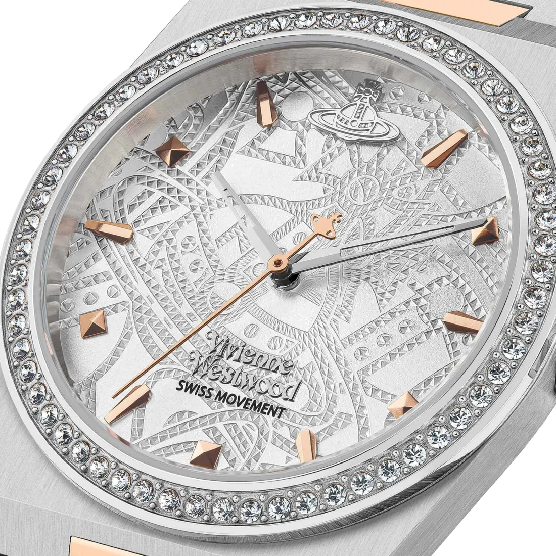 Montre Femme Vivienne Westwood VV244WSSR - Cadran Tonneau Argent, Bracelet Bicolore Acier & Or Rose, Boîtier Serti de Strass vue 4