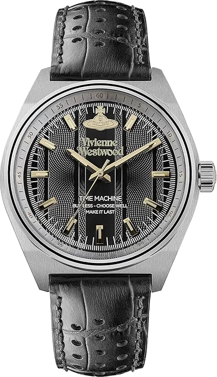 Montre Homme Vivienne Westwood Sydenham VV251BKBK - Boîtier Argent, Cadran Noir, Bracelet Cuir Perforé