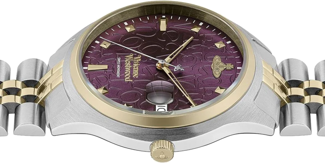 Montre Femme Vivienne Westwood Camberwell VV261BYSG - Cadran violet soleillé, bracelet acier bicolore or et argent vue 4