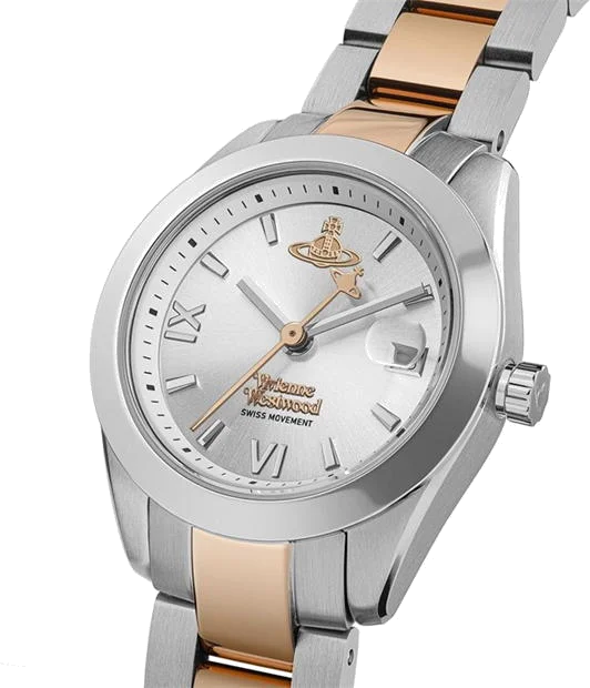 Montre Femme Vivienne Westwood Fenchurch VV292SLSR - Cadran argenté, bracelet acier bicolore argent et or rose vue 3