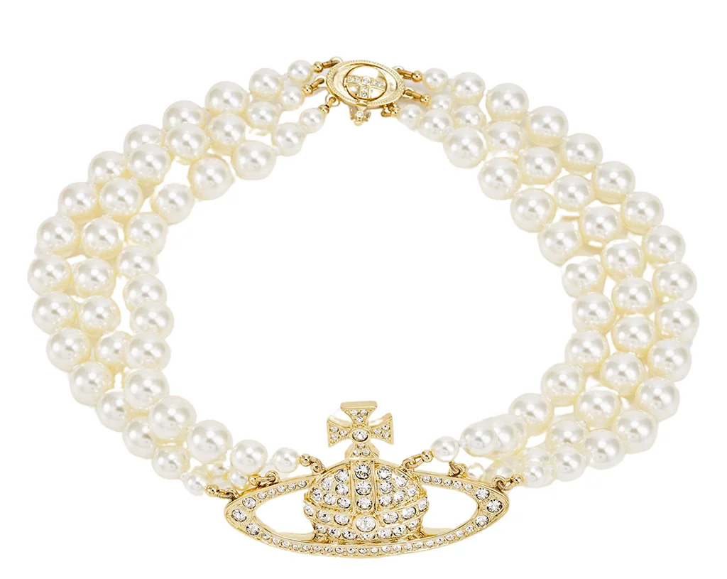 Collier Vivienne Westwood VW951L056-D00 - Ras-de-cou doré or jaune Three Row Relief pour femme