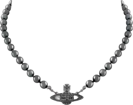 Collier choker Vivienne Westwood bas relief perles noires - Réf. 109839B - Pour femme