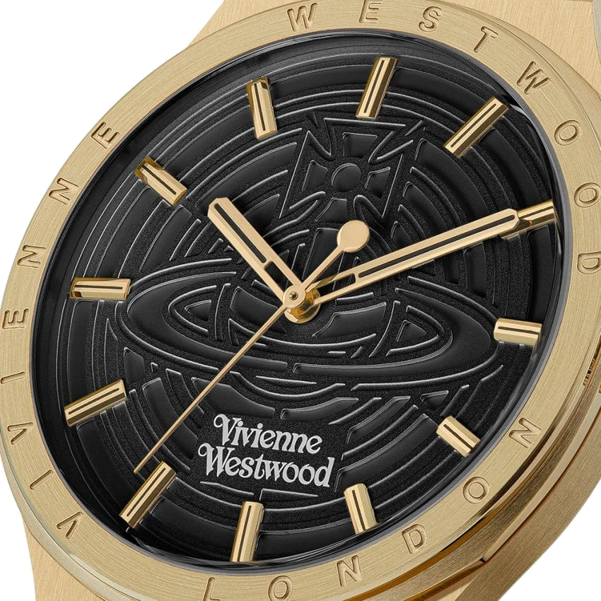 Montre Vivienne Westwood Eltham VV249BKGD - Boîtier et bracelet or acier - Cadran noir - Unisexe vue 4