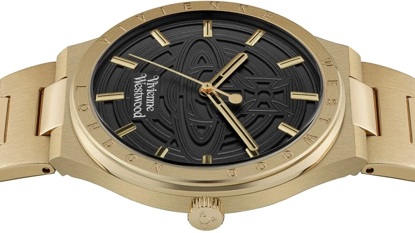 Montre Vivienne Westwood Eltham VV249BKGD - Boîtier et bracelet or acier - Cadran noir - Unisexe vue 5