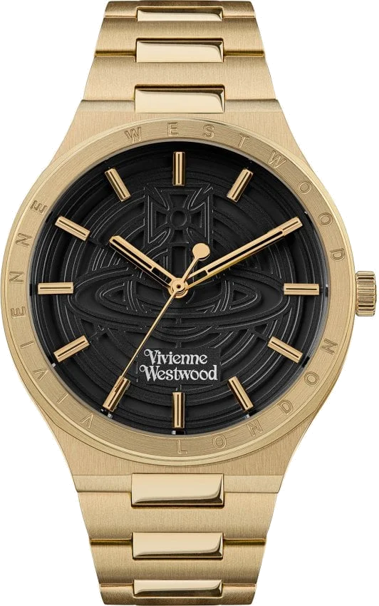 Montre Vivienne Westwood Eltham VV249BKGD - Boîtier et bracelet or acier - Cadran noir - Unisexe