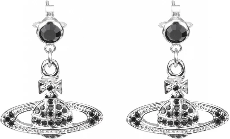 Boucles d'oreilles pendantes Vivienne Westwood Orb en argent avec cristaux noirs - Réf. 111497S - Pour Femme